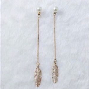 Jewelry - Gold feather drop faux pearl earrings Jewelry - Gold feather drop faux pearl earrings